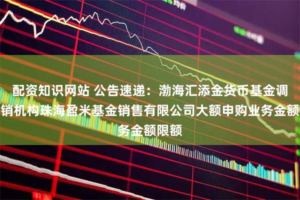 配资知识网站 公告速递：渤海汇添金货币基金调整代销机构珠海盈米基金销售有限公司大额申购业务金额限额